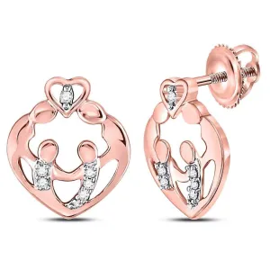 10K Rose Gold Round Diamond Heart Stud Earrings 1/12 CTTW