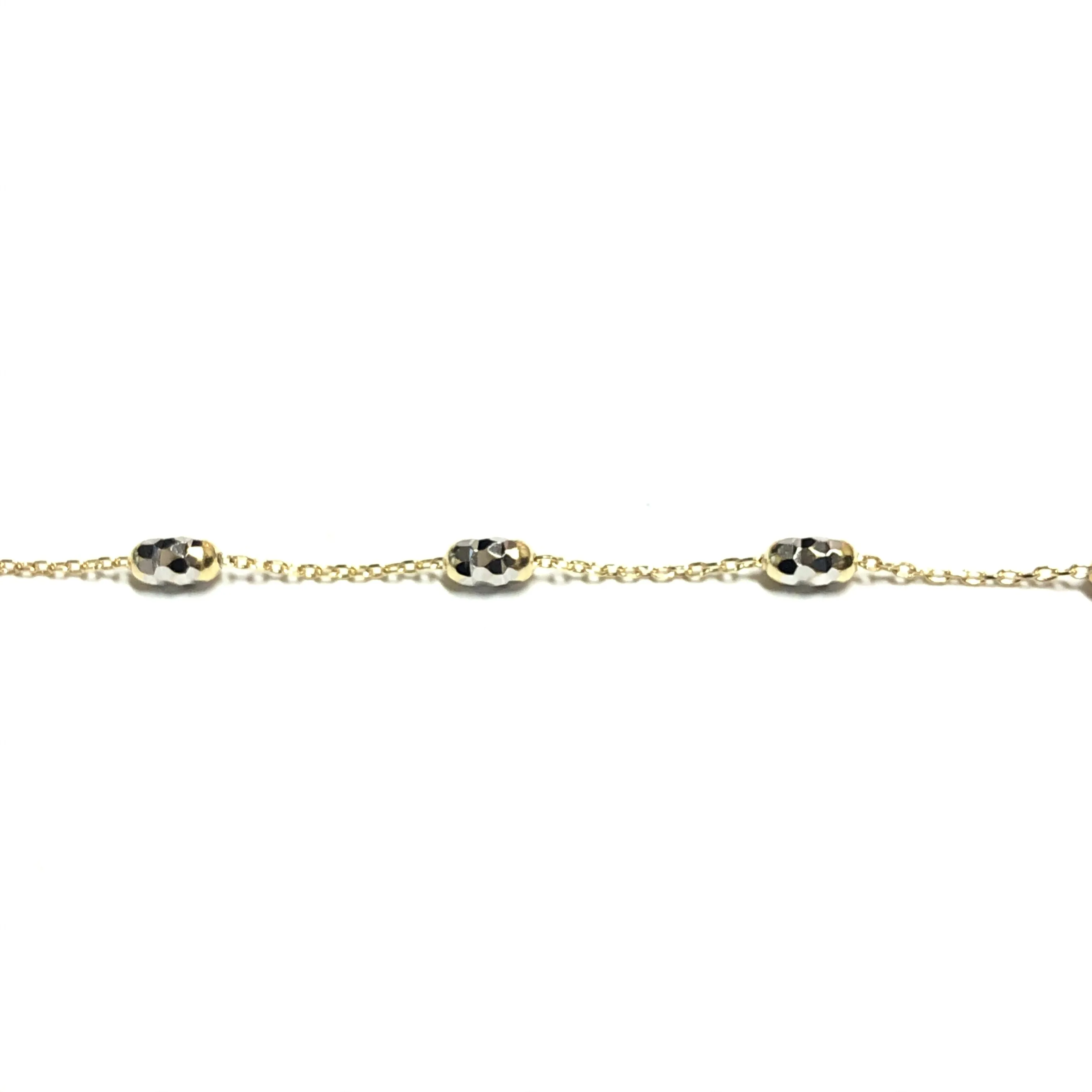 10K Yellow and White Gold Mirror Cut Beaded Necklace
