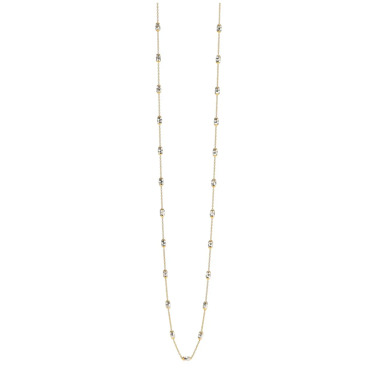 10K Yellow and White Gold Mirror Cut Beaded Necklace