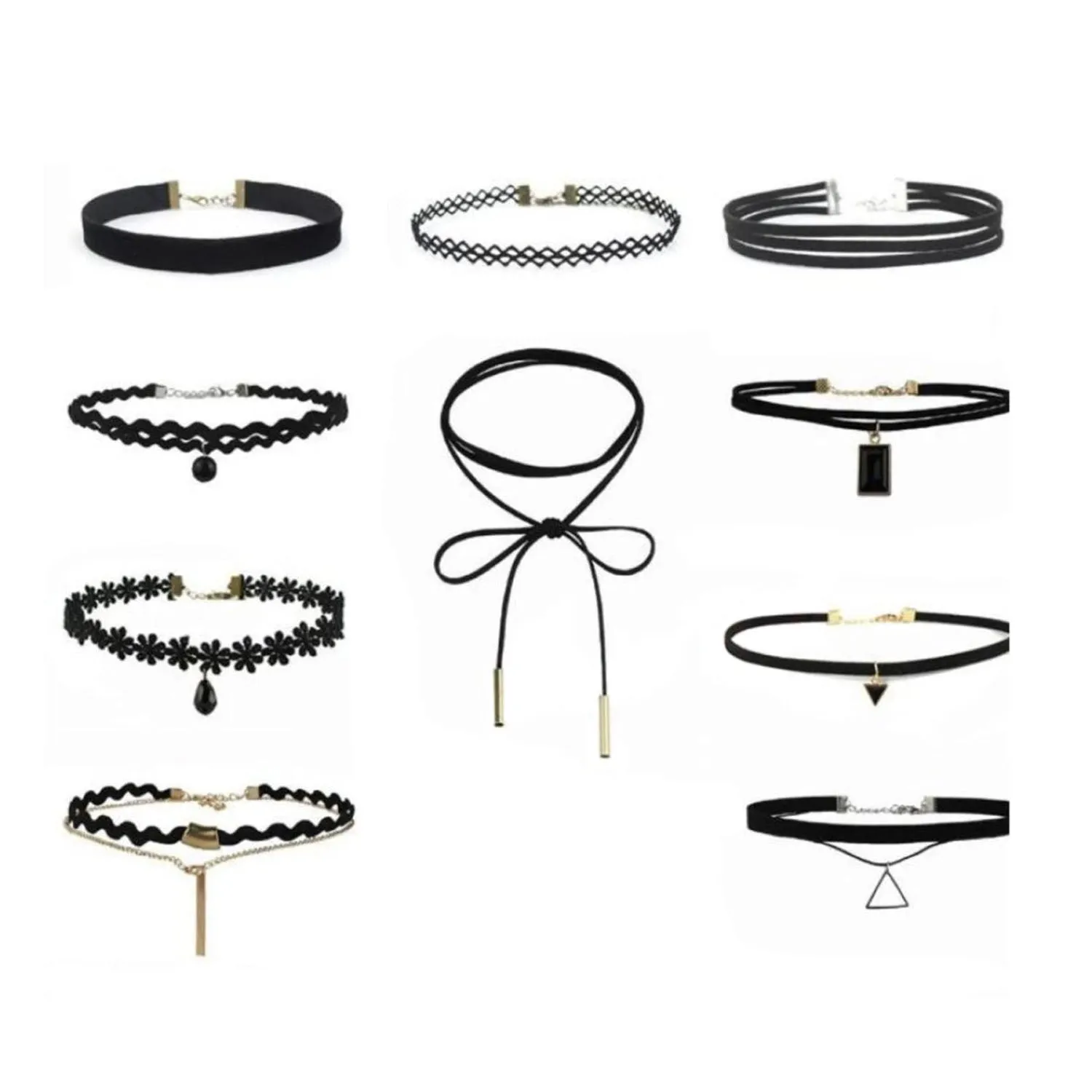 10pcs Velvet Neck Choker Necklace Black Love Heart Star Vintage Charm Bohemian