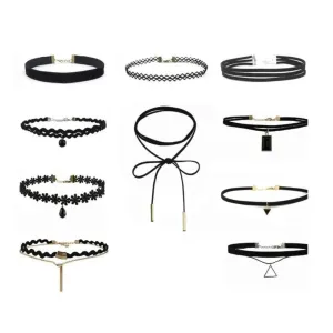 10pcs Velvet Neck Choker Necklace Black Love Heart Star Vintage Charm Bohemian