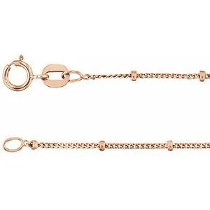 14K Rose 1 mm Beaded Curb 16" Chain