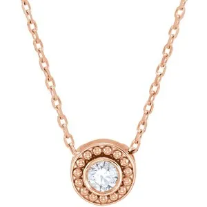 14K Rose 1/10 CTW Diamond Beaded Slide 16" Necklace
