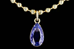 14K Yellow Gold 2.58 Carat Pear Tanzanite Beaded Ball Chain Pendant Necklace