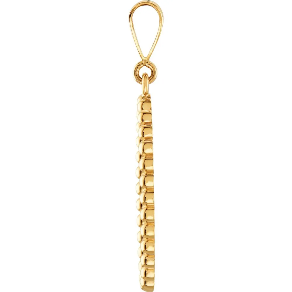 14k Yellow Gold Beaded Oval Silhouette Pendant