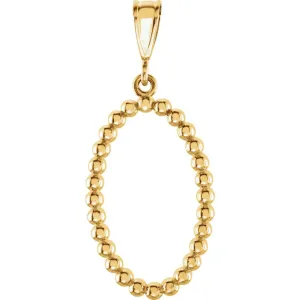 14k Yellow Gold Beaded Oval Silhouette Pendant