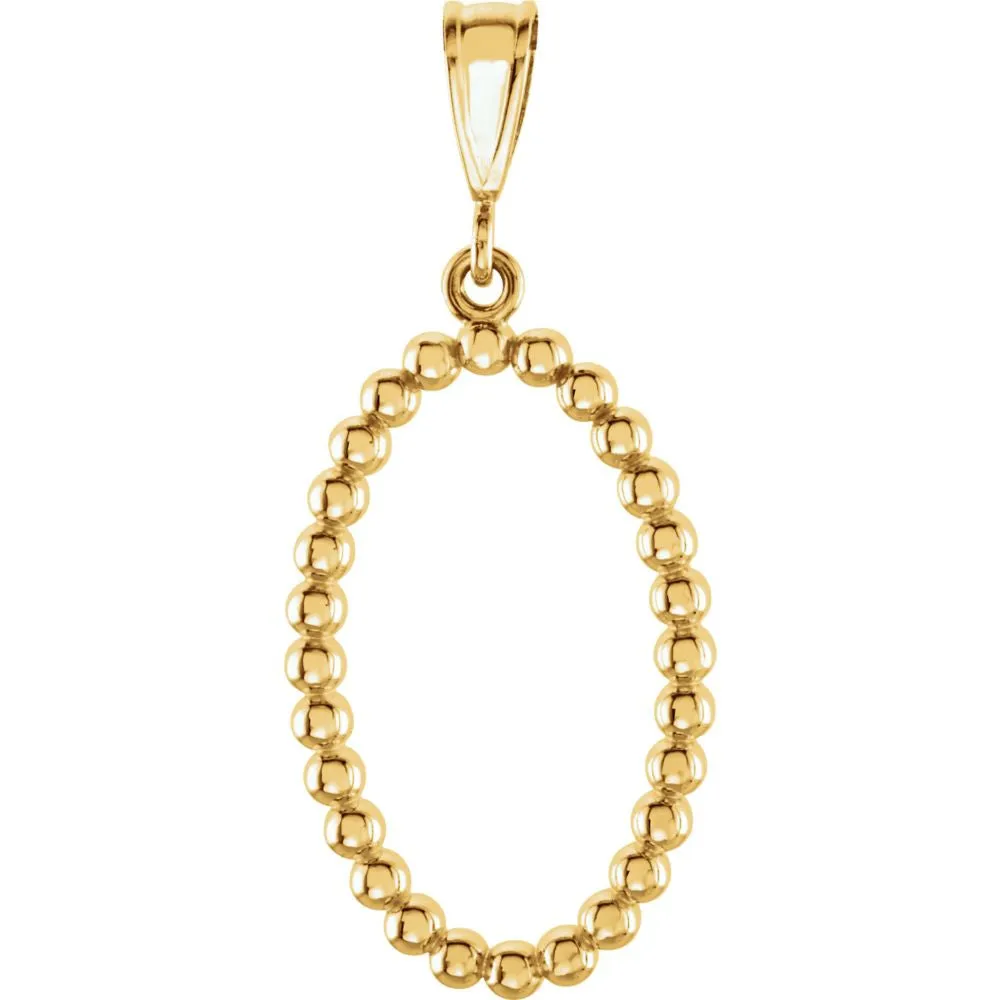 14k Yellow Gold Beaded Oval Silhouette Pendant