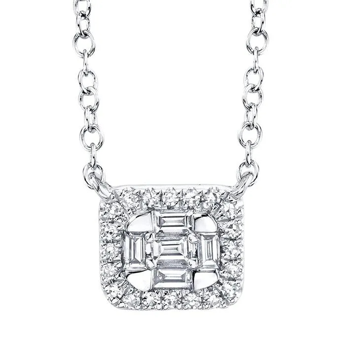 14kt White Gold Diamond Baguette Necklace, 0.16TCW