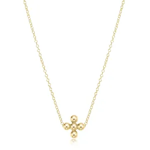 16" Necklace Gold -Classic Beaded Signature Cross- 3mm