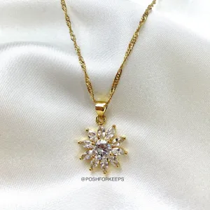 18K GOLD CRYSTAL SUNFLOWER NECKLACE
