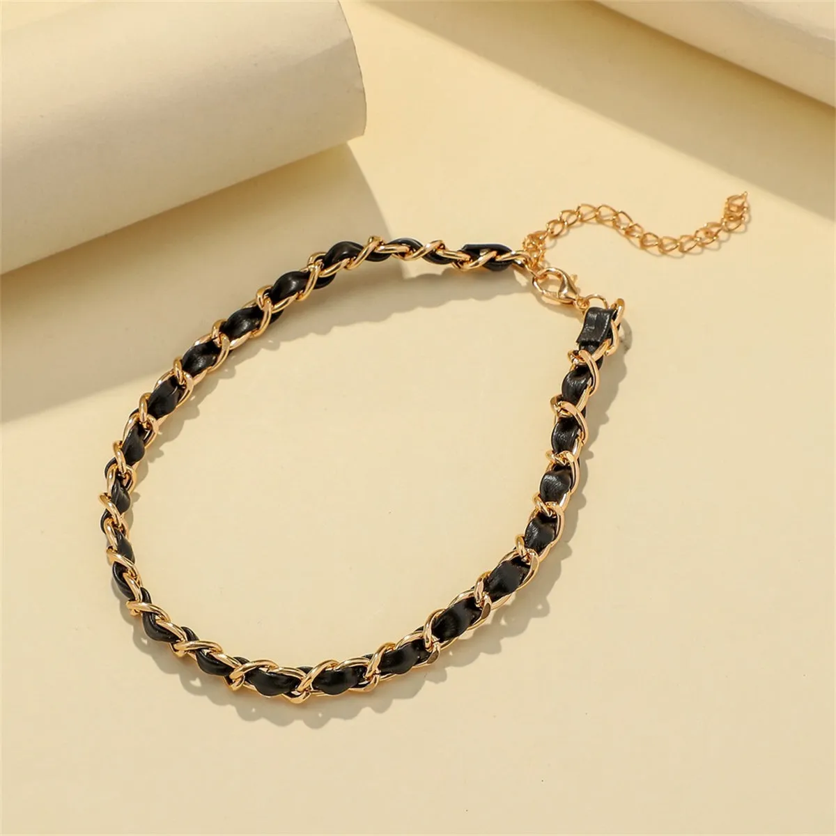 18K Gold-Plated & Black Polystyrene Cable Chain Choker
