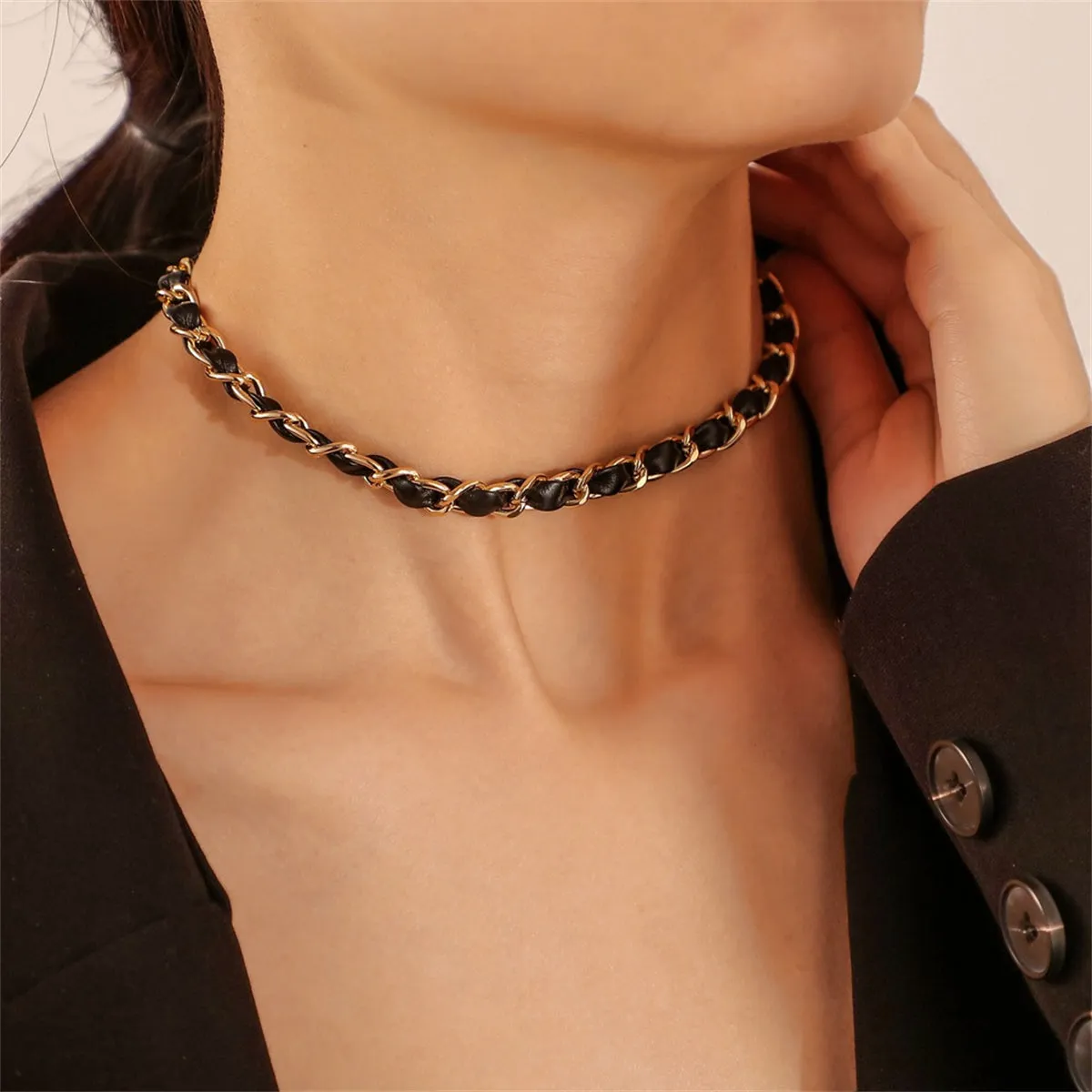 18K Gold-Plated & Black Polystyrene Cable Chain Choker