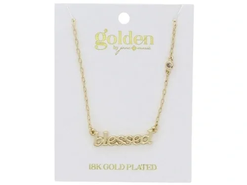 18K Gold Plated "blessed" with Clear Crystal Accent Necklace