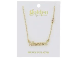 18K Gold Plated "blessed" with Clear Crystal Accent Necklace