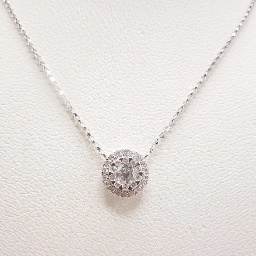 18K White Gold and Diamond Disk Necklace