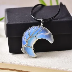 1PC Natural Crystal Pendant Tree Of Life Moon Shape