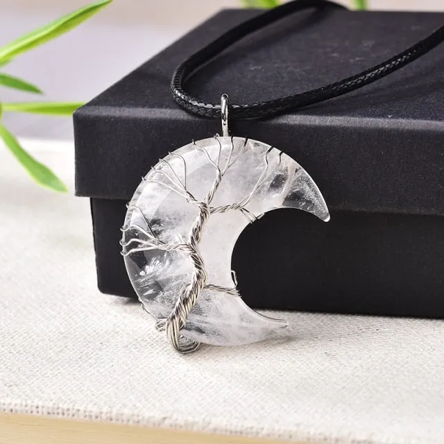 1PC Natural Crystal Pendant Tree Of Life Moon Shape