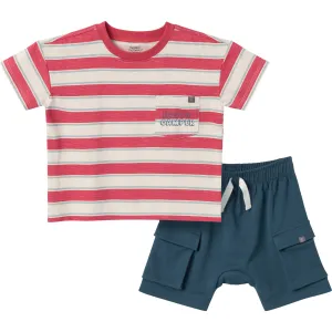 2-Piece Toddler Boys Coastal Stripe Top and Cargo Shorts Set