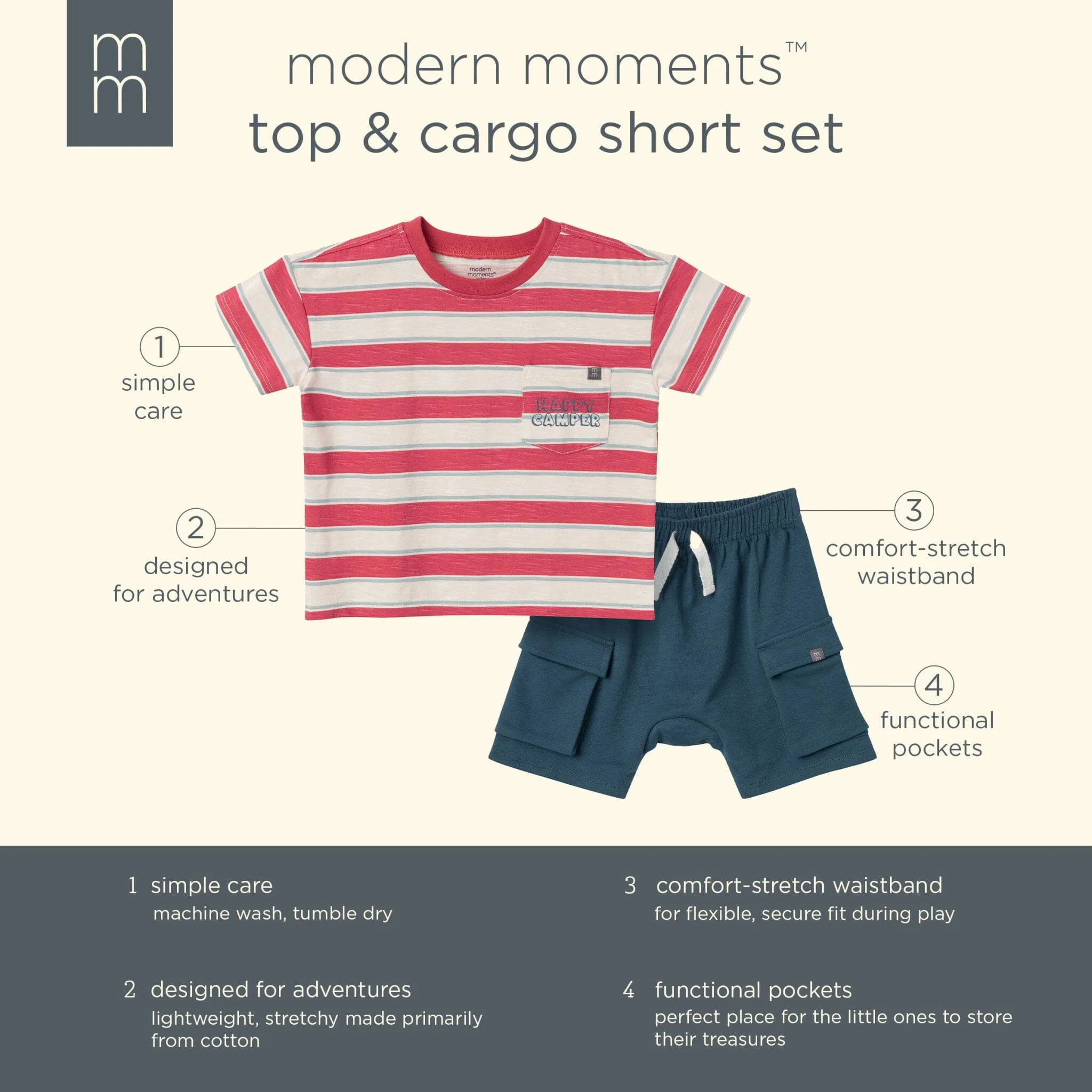 2-Piece Toddler Boys Coastal Stripe Top and Cargo Shorts Set