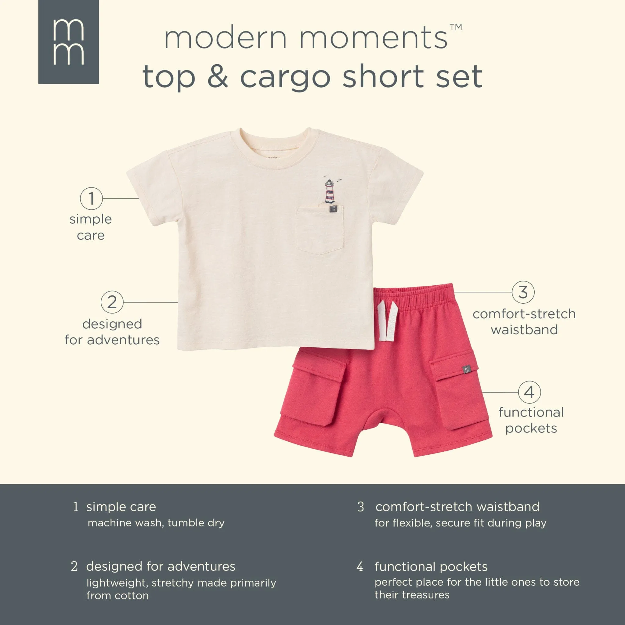 2-Piece Toddler Boys Lighthouse Top and Cargo Shorts Set
