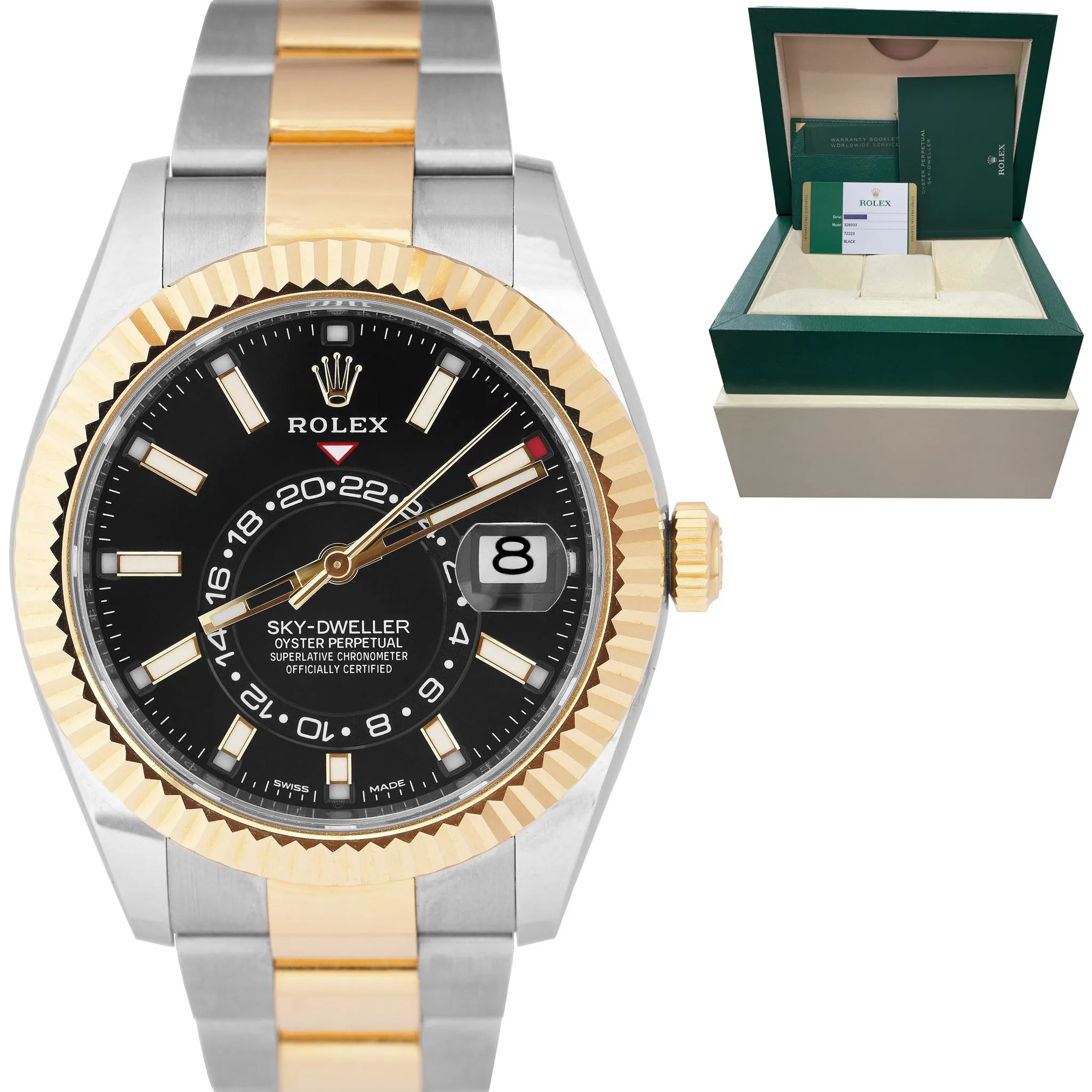 2020 MINT Rolex Sky-Dweller 18K Two-Tone Gold BLACK DIAL 42mm Watch 326933 B P