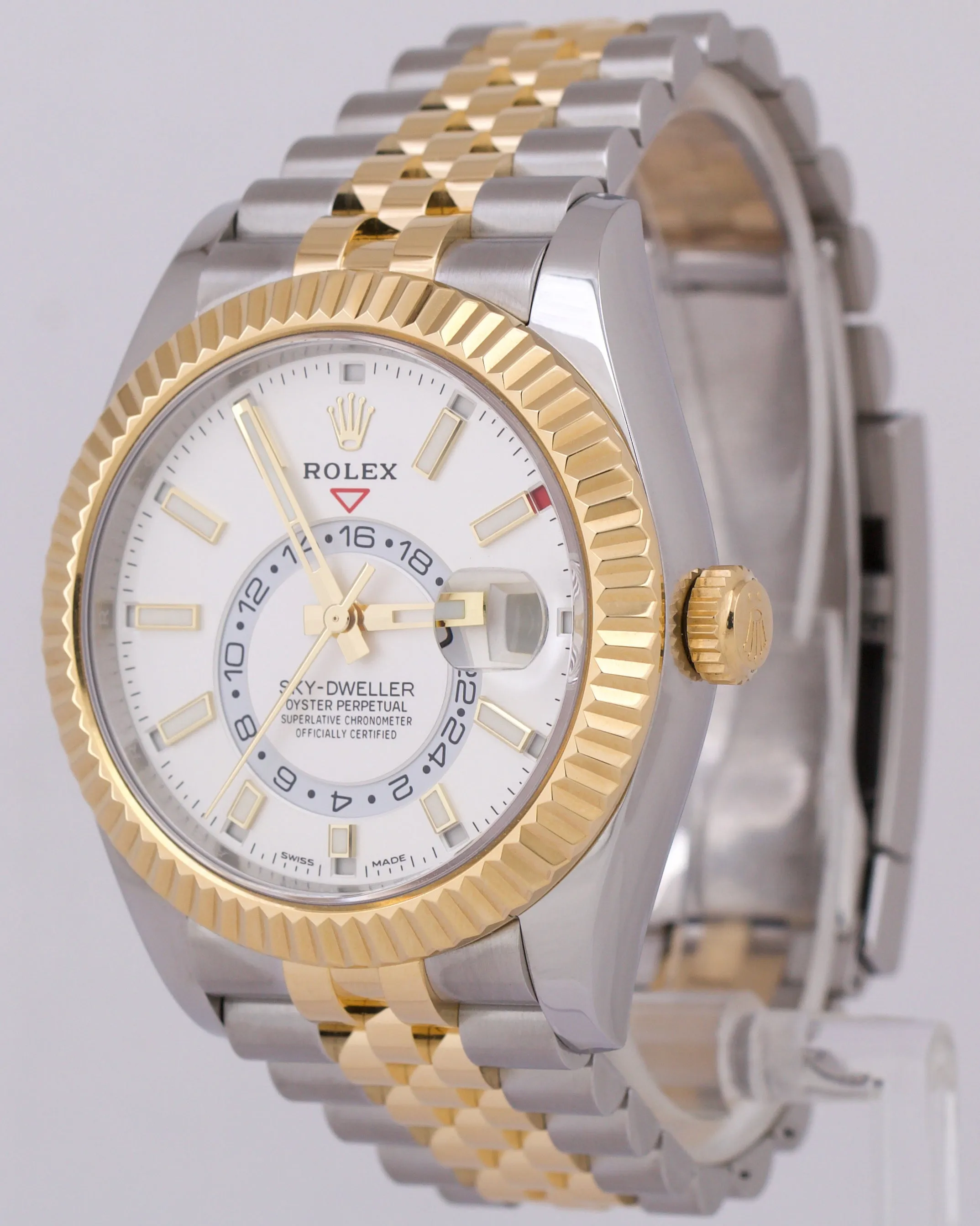 2023 NEW PAPERS Rolex Sky-Dweller WHITE 18K Yellow Gold 42mm JUBILEE 326933 BOX