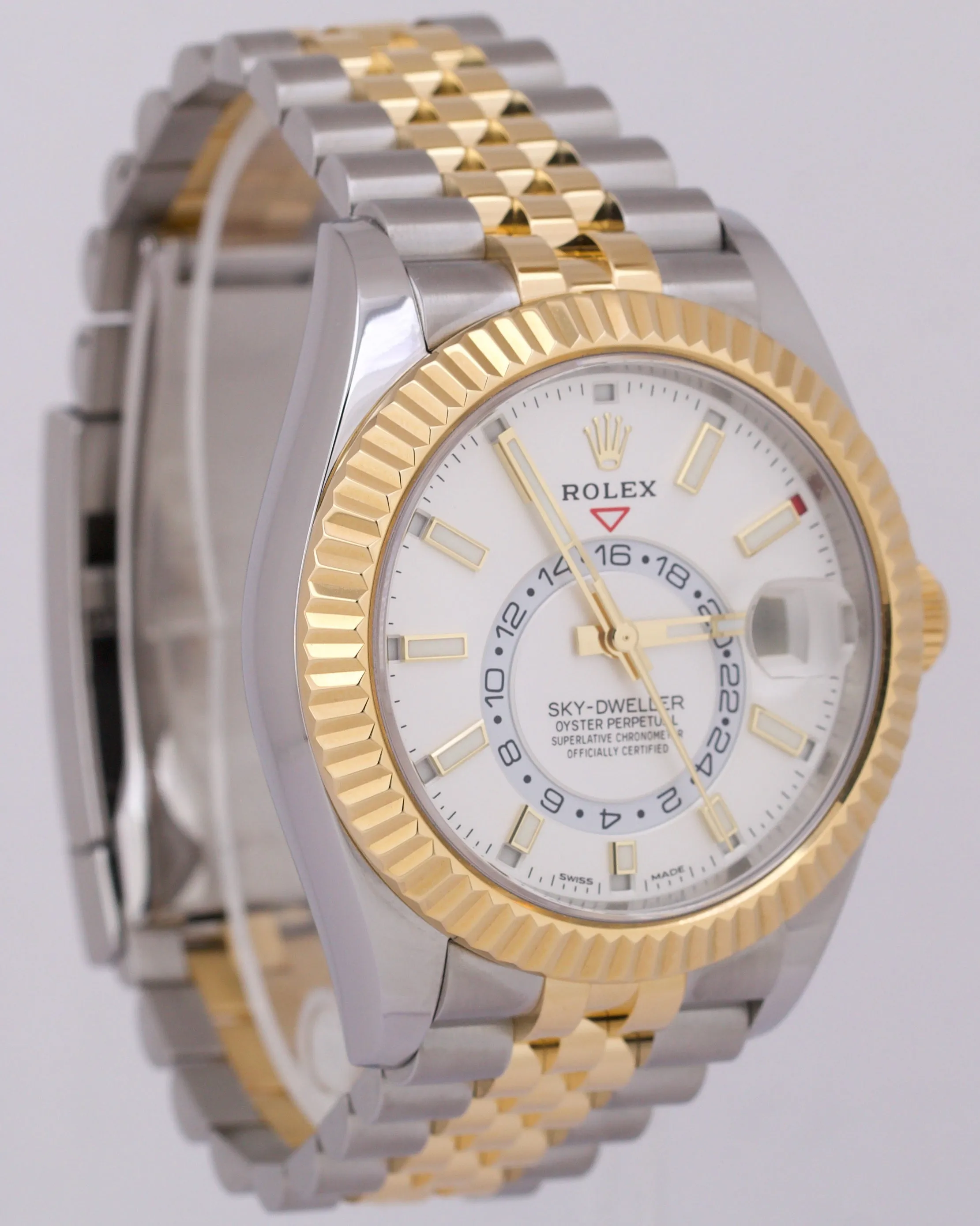 2023 NEW PAPERS Rolex Sky-Dweller WHITE 18K Yellow Gold 42mm JUBILEE 326933 BOX