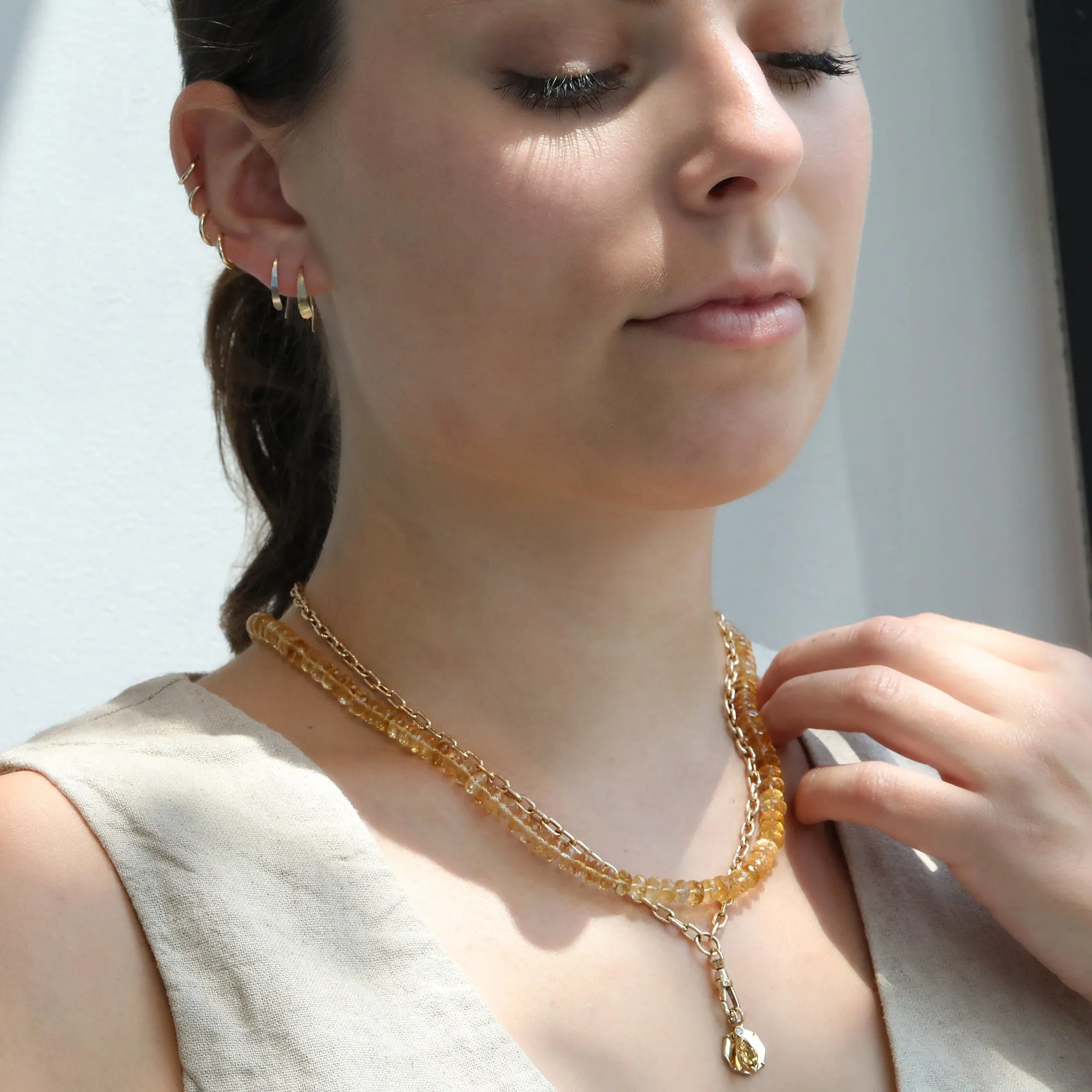 20" Gold and Citrine Beaded Necklace
