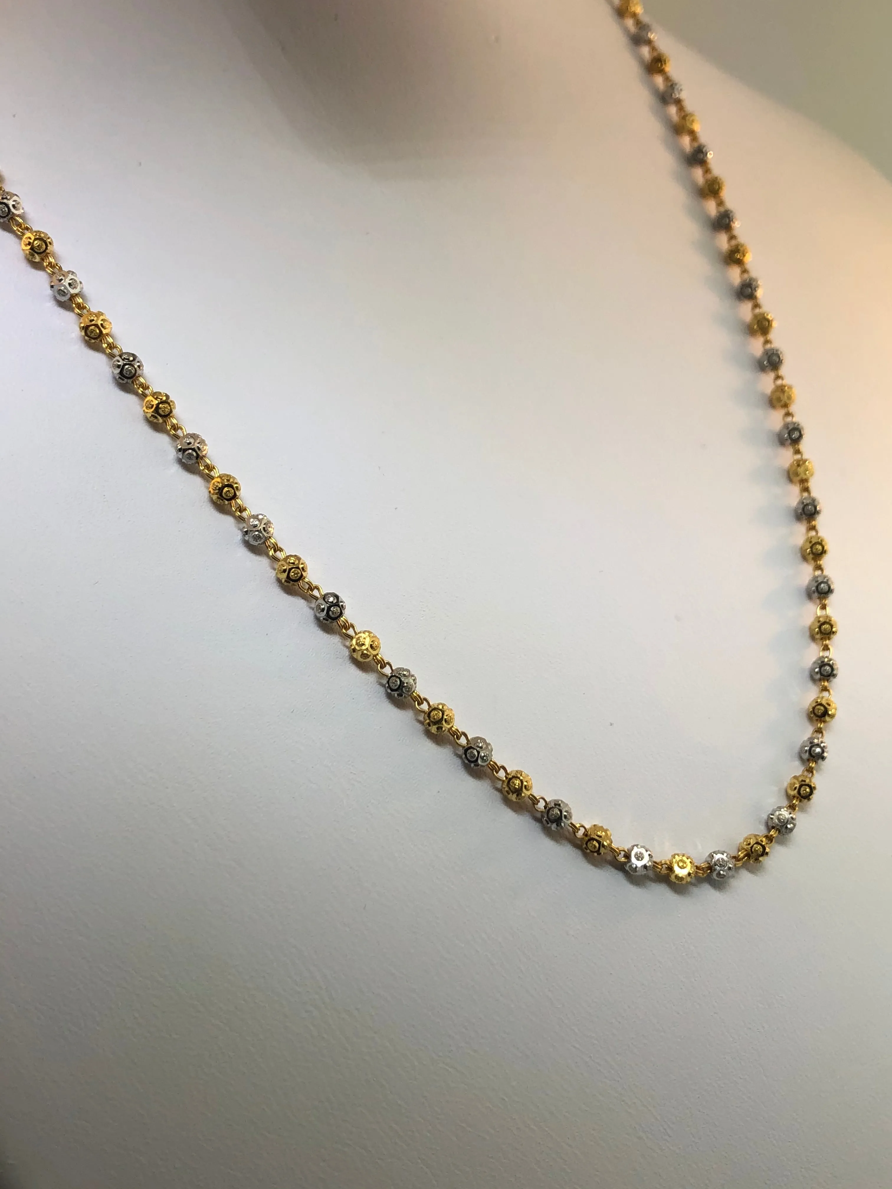22K Two-tone Gold Beaded Necklace 22"