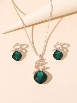 3pcs Crystal Decor Jewelry Set - Green
