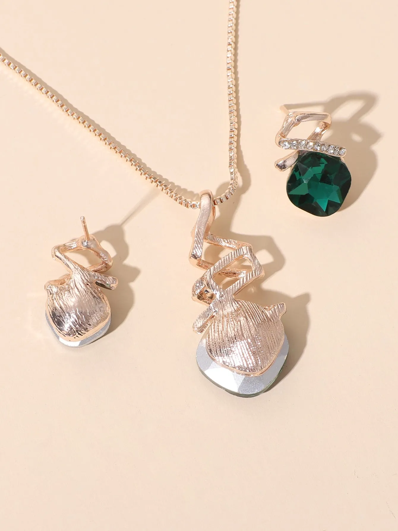 3pcs Crystal Decor Jewelry Set - Green