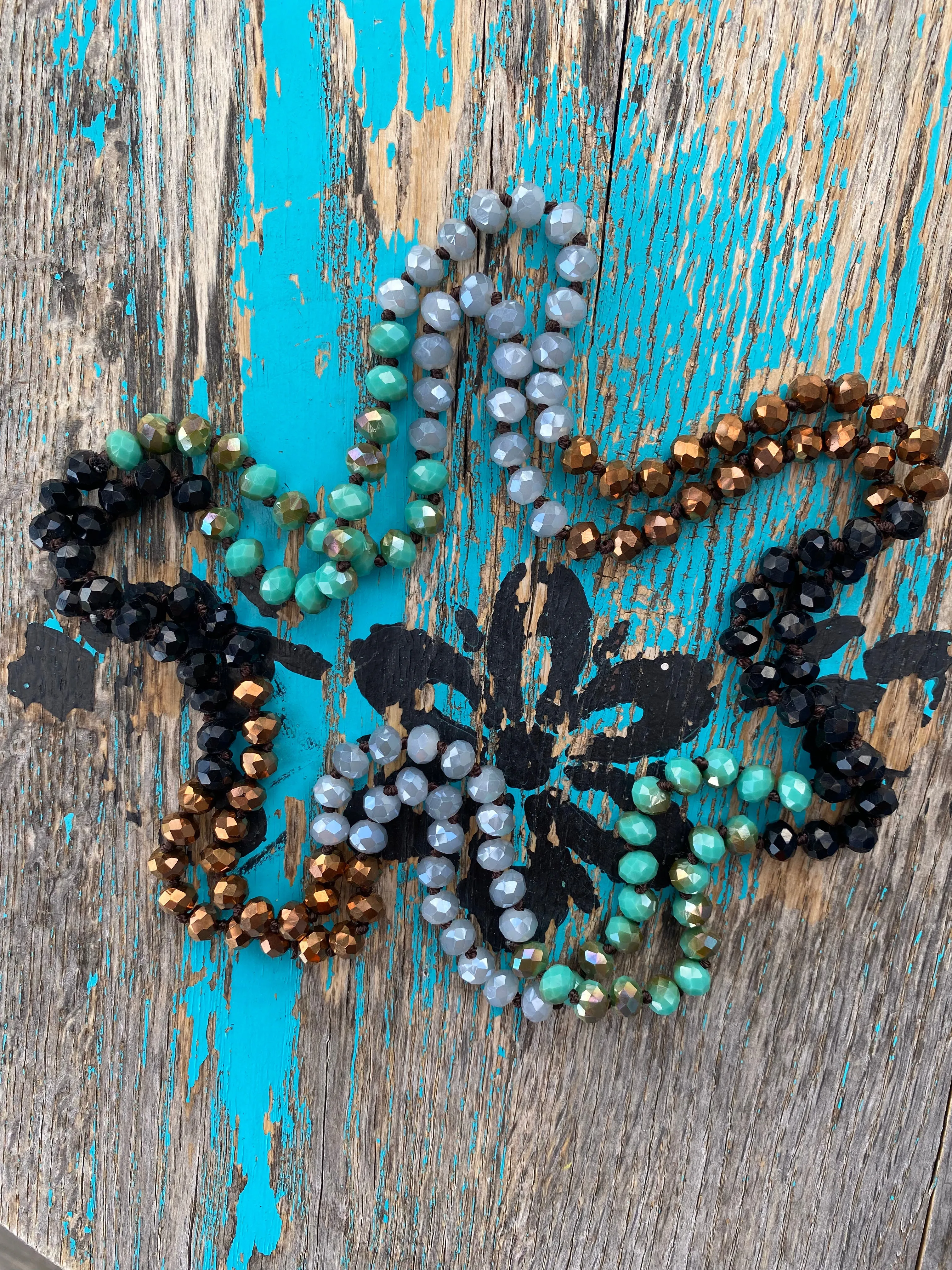 60" Hand Knotted COLOR BLOCK Beaded Necklace