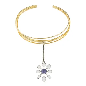 925 Silver Cuff Necklace with Moonstone and Iolite