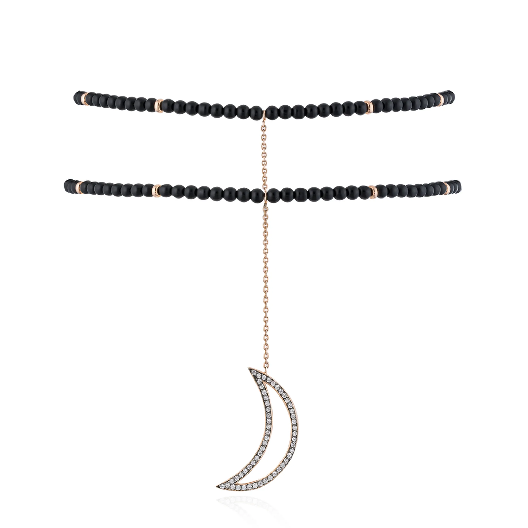 925 Silver Necklace with Onyx Beads & Green Sapphire