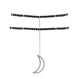 925 Silver Necklace with Onyx Beads & Green Sapphire