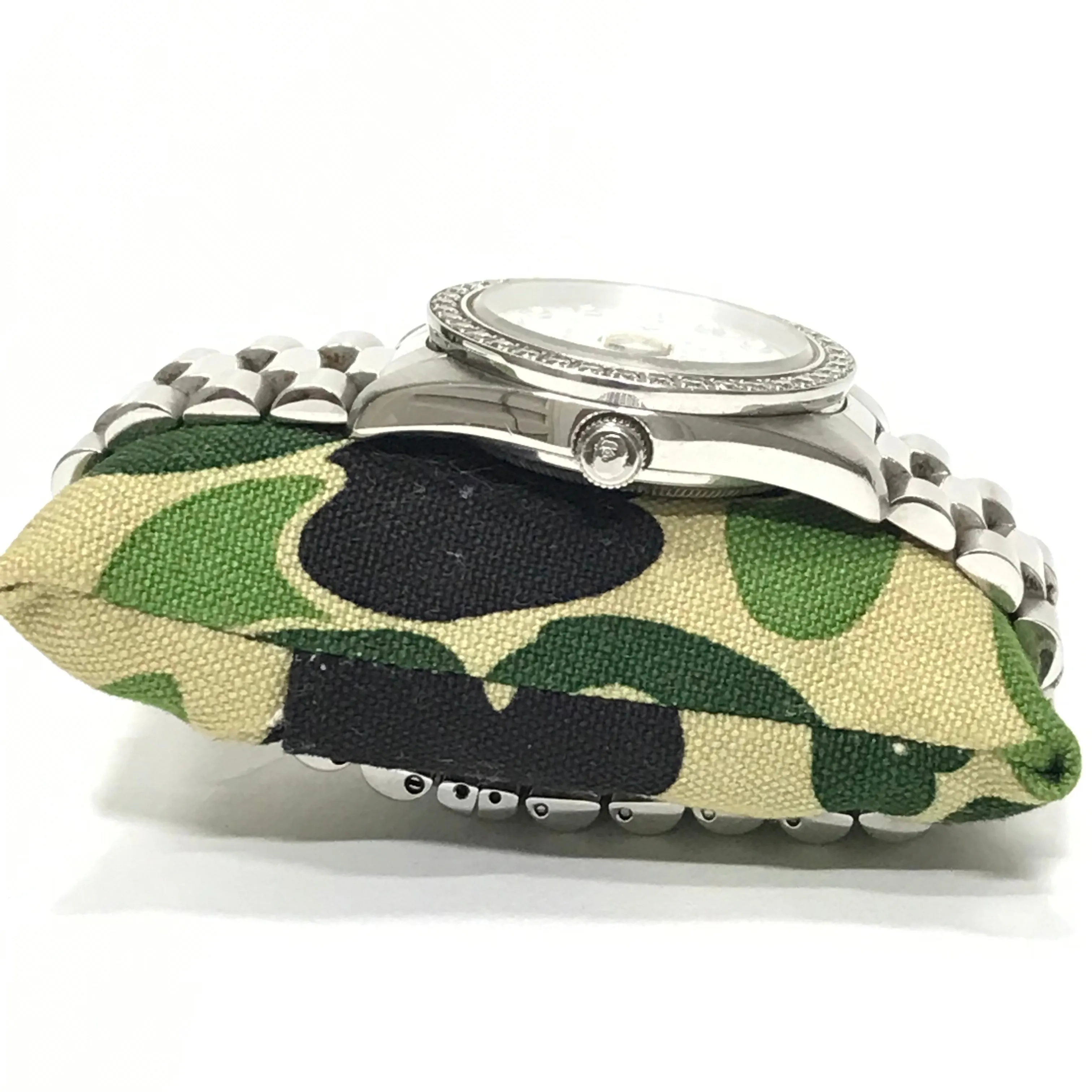 A Bathing Ape Bape Swarovski Crystal Automatic Bapex 'Datejust' Watch Silver