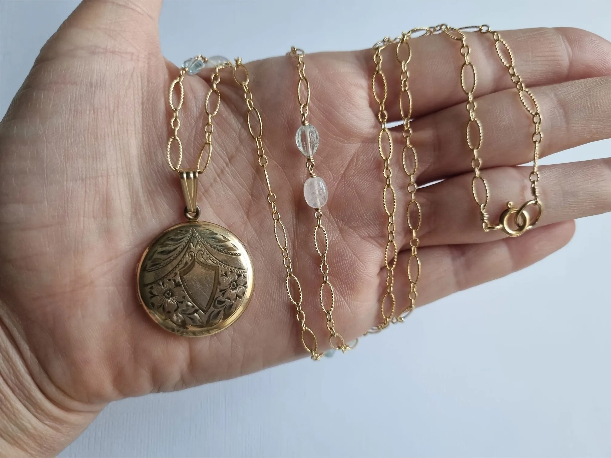 a talisman | antique round flower locket long necklace