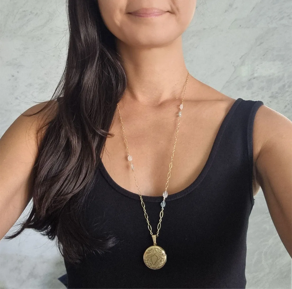 a talisman | antique round flower locket long necklace