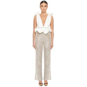 Adyce 2020 Neue Sommer Frauen Patchwork V-ausschnitt Overalls Sexy Tank Pailletten Ärmellose Rüschen Club Bodysuit Dame Lange Overalls