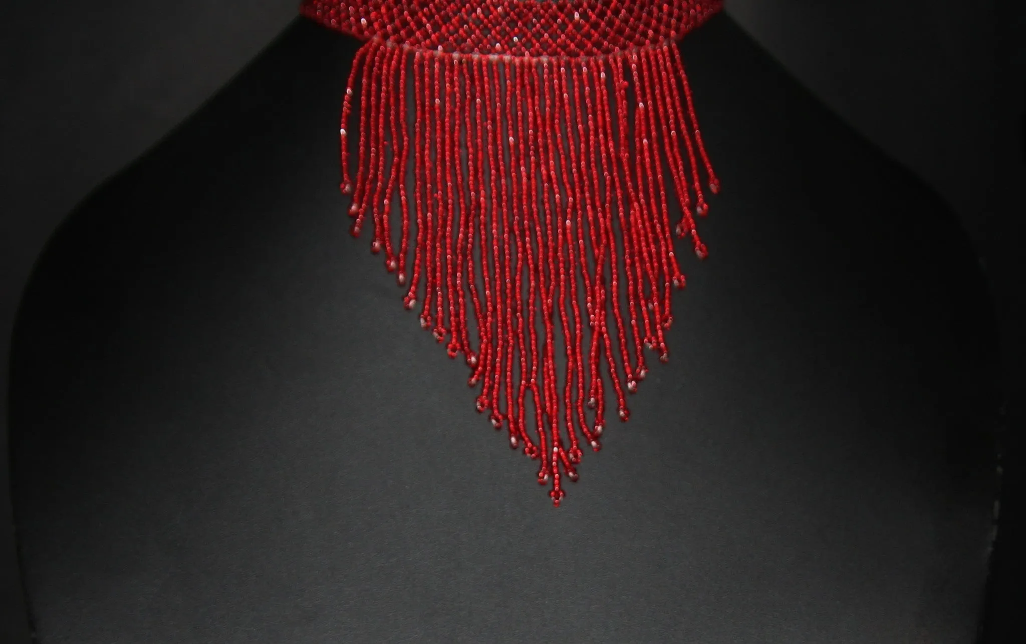 African Beaded Choker Necklace Red Handcrafted Swaziland