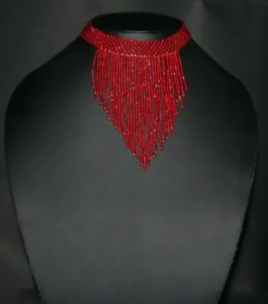 African Beaded Choker Necklace Red Handcrafted Swaziland
