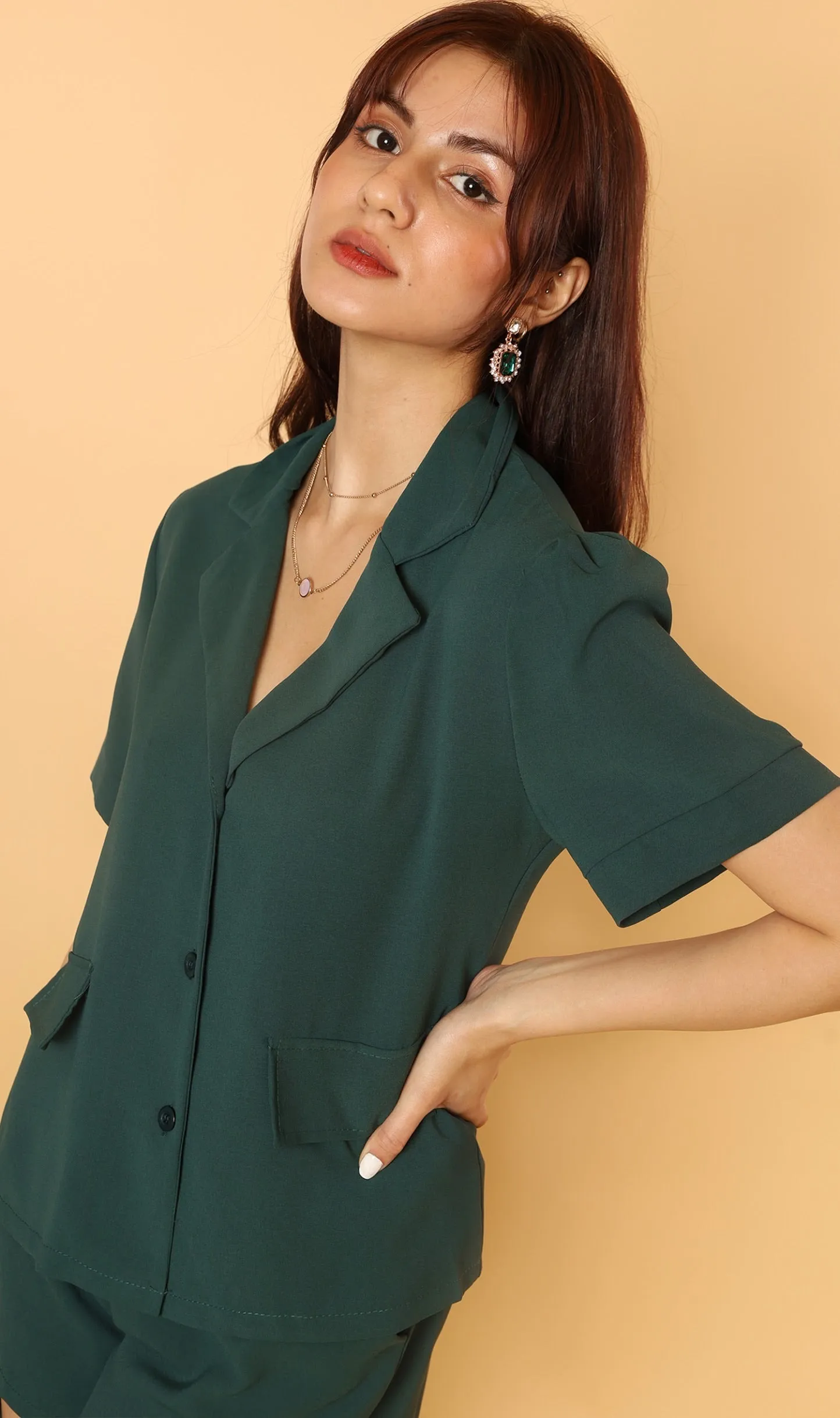 AIKO Button-Down Co-ord (Emerald)