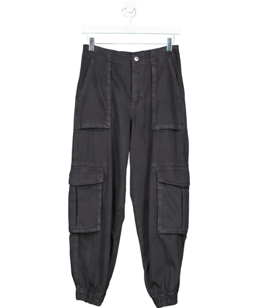 All Saints Black Freda Tapered Denim Cargo Trousers UK 8