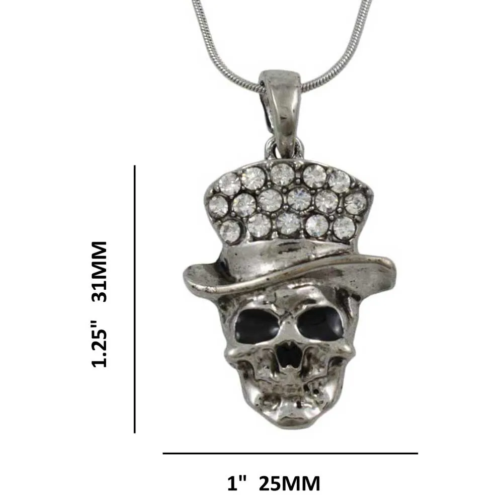 Antique Skull with Crystal Hat Pendant with Chain - PF602PT