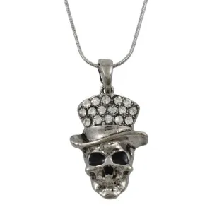 Antique Skull with Crystal Hat Pendant with Chain - PF602PT