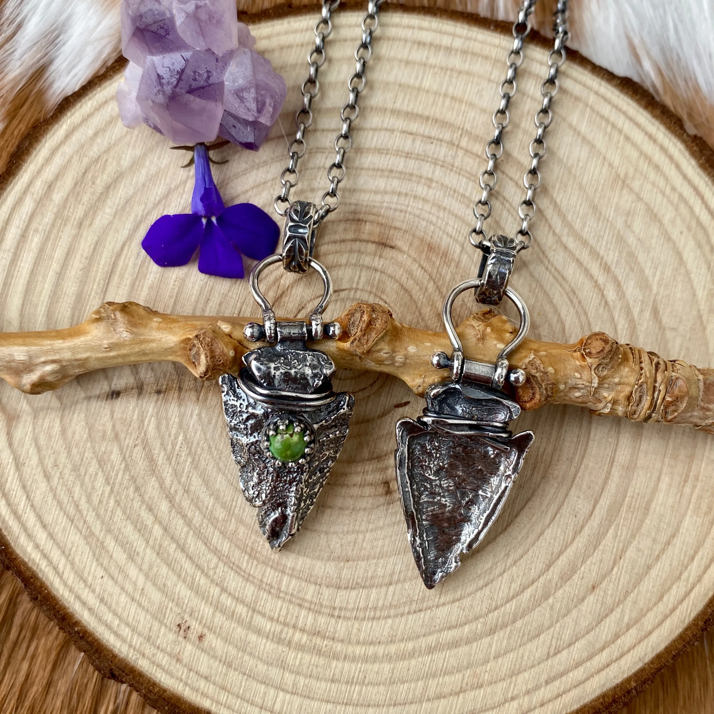 Arrowhead and turquoise sterling silver necklace
