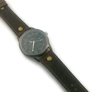 Automatic Mechanical Watch With Date, Blue Dial with  Brown  Leather Band