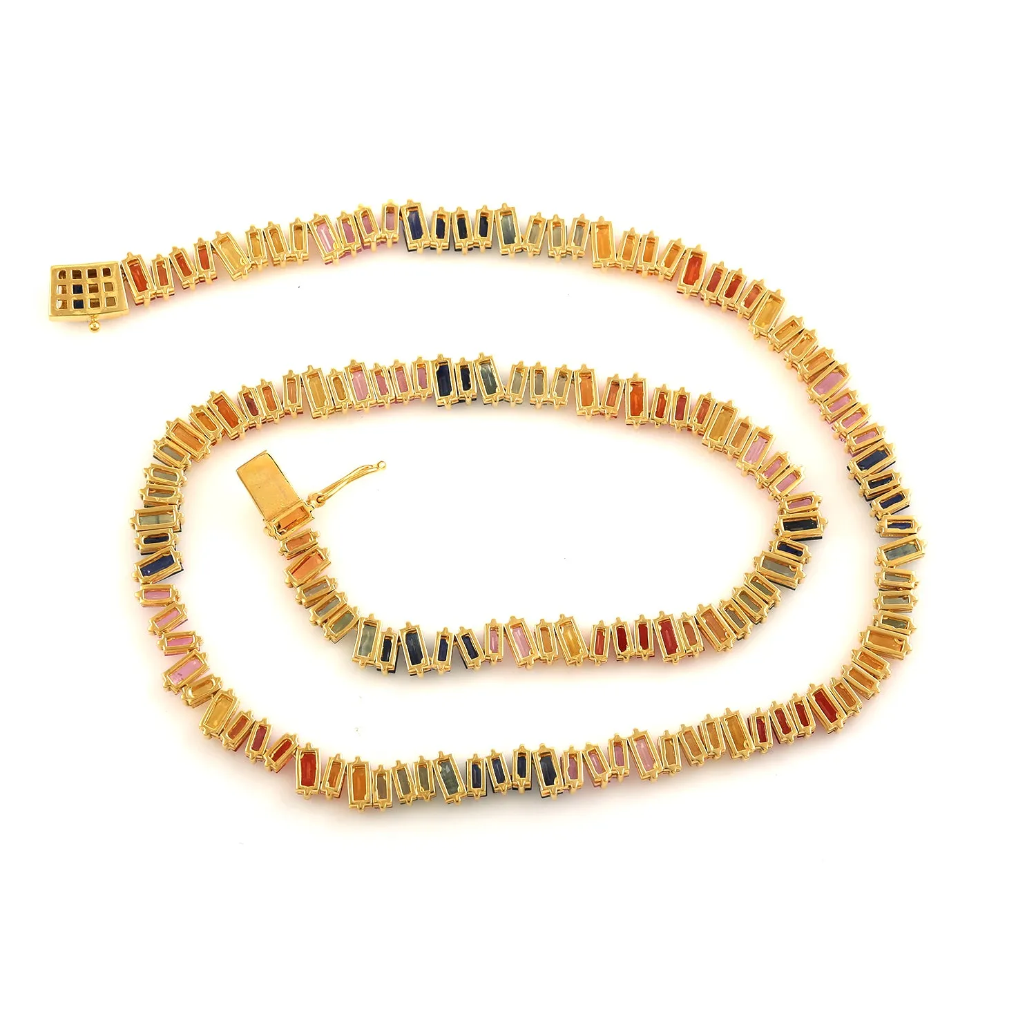 Baguette Multicolor Sapphire Beautiful 18k Yellow Gold Choker Necklace