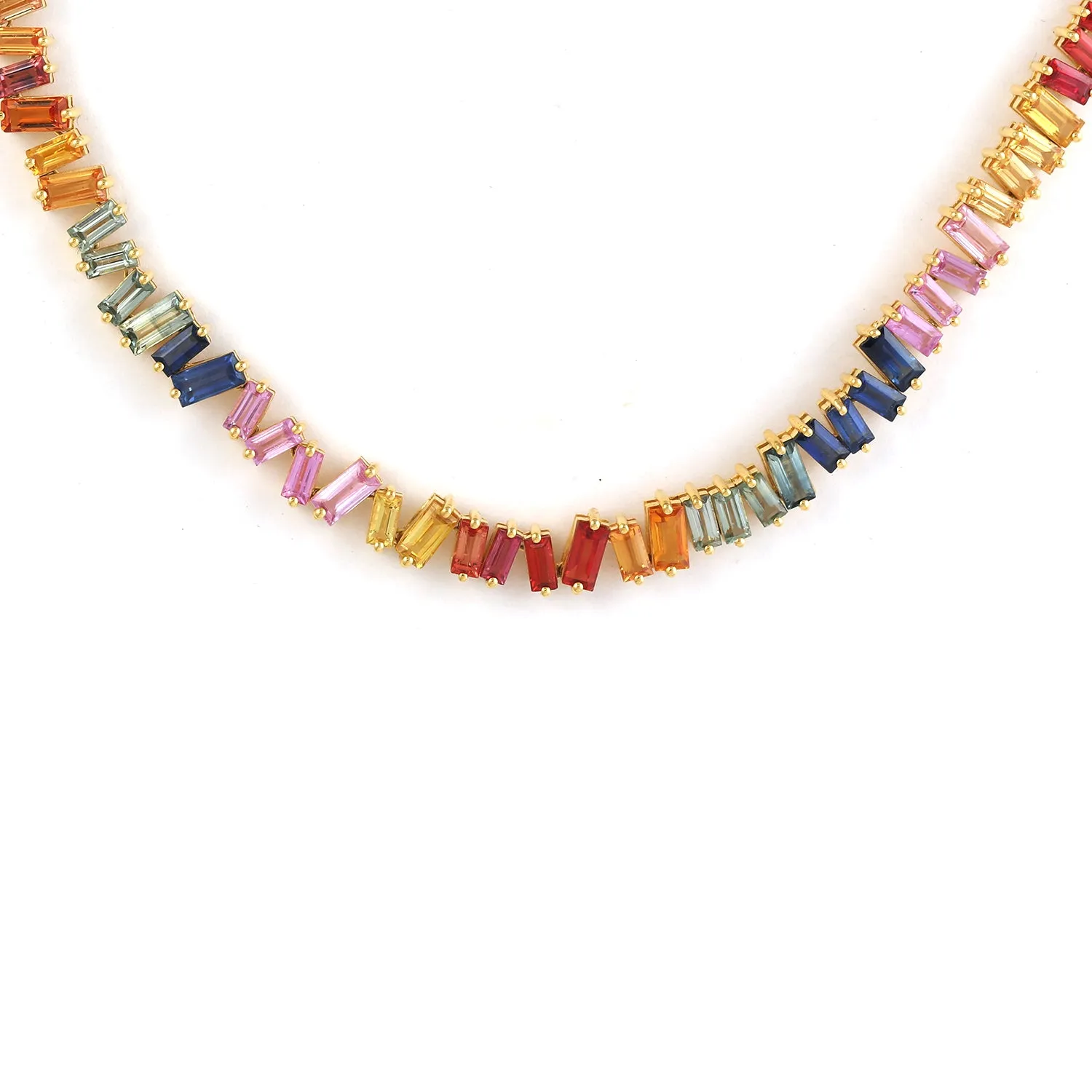 Baguette Multicolor Sapphire Beautiful 18k Yellow Gold Choker Necklace