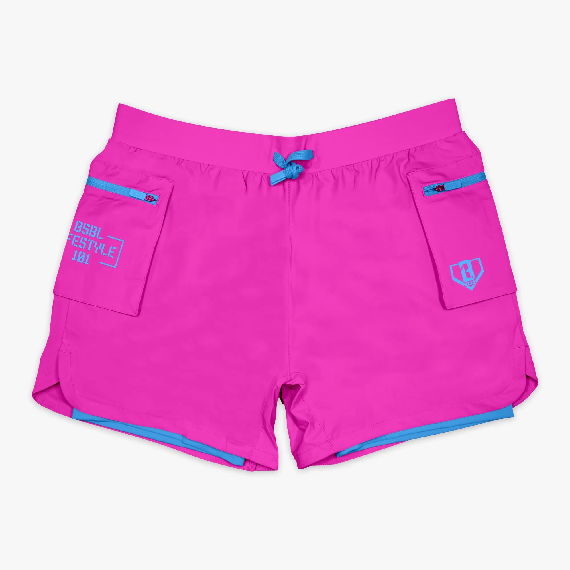 Batter's Box Cargo Youth Shorts with Liner - Cotton Candy Pink